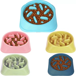 Dog Bowl Slow Feeder Pet Bowl Anti Bloating Anti Slip Feet Interactive Feed Dish - Picture 1 of 29