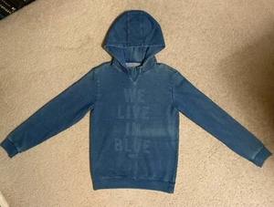 Men's ARMANI JEANS blue INDIGO HOODIE sz Small, 'SAMPLE' piece French Terry slim - Picture 1 of 14