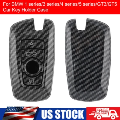 2x Carbon Fiber Smart RC Car Key Case Cover Holder For BMW F30 F10 320i M3 M4 M5 - Image 1 of 4
