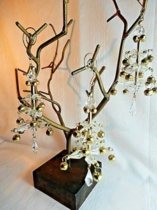 Vintage Messing Jingle Bells & Acryl Kristall Urlaub Sonnenfänger Ornamente 7 Zoll - Bild 1 von 9