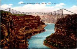 Hansen Suspension Bridge Idaho Linen Postcard - Picture 1 of 2