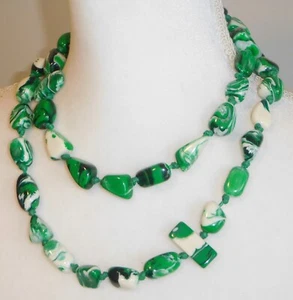 Sobral Onda Wave Swirled Multi Hued Green Beads Artist Made 42" Necklace - Picture 1 of 8