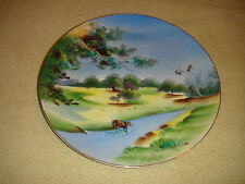 Handpainted Cabinet Plate Of Cow Crossing Water Signed Country Scene