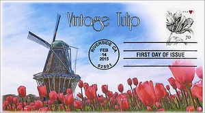 2015, Vintage Tulip, FDC, Black and White Postmark, 15-069 - Picture 1 of 1