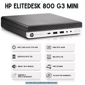 HP EliteDesk 800 G3 Mini PC Core i7-7700 32GB RAM 1TB SSD Built-In Wi-Fi Win11 - Picture 1 of 7