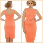 Lindy Bop Maybelle Wiggle Dress Peach 1950s Pencil Skirt Size 10