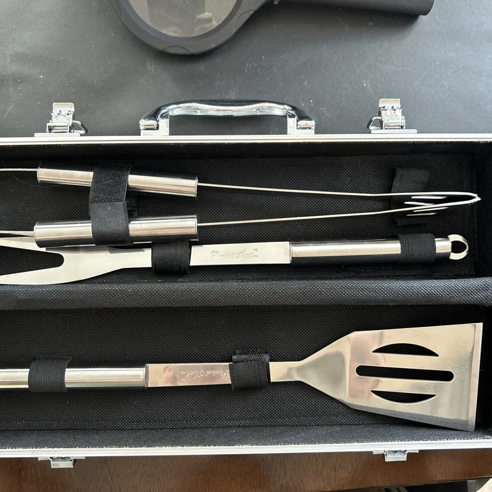 Picnic At Ascot 3 Pc BBQ Set-Stainless  Steel In Aluminum Case- Opened - Image 1 of 3