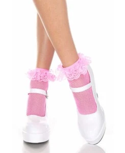 Brand New Fishnet Ankle High Socks With Ruffle Trim Music Legs 597 - Picture 1 of 8