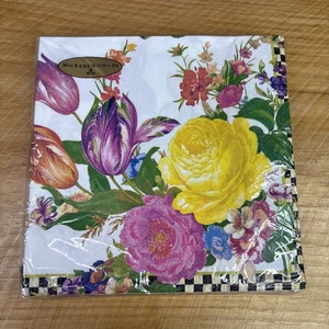 MacKenzie Childs Flower Market White Dinner Paper Napkins 20 Count NIP 8"x8" - Picture 1 of 6