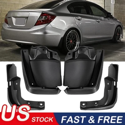 4x Black Front Rear Splash Mud Guards Flaps For 2012 2013 2014 2015 Honda Civic - Image 1 of 4