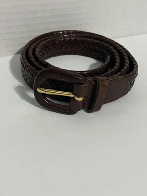 Talbots Brown Braided Leather Belt Womens Medium Covered Buckle Preppy Classic - Image 1 of 4