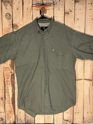 Browning Short Sleeve Hunting Shooting Shirt Quilt Padded Shoulder Green Medium - Image 1 of 3