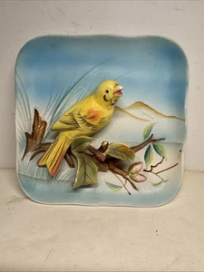Vintage Napco Keramik gelb Kanarienvogel B2791 Wandbehang Teller matt lackiert - Bild 1 von 7