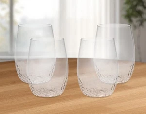 Set of Four Clear Dimpled Tritan Plastic Stemless All Purpose Tumbler Wine Gl... - Picture 1 of 11