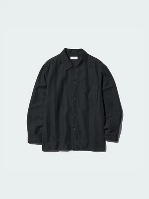 Uniqlo мужчин размер большой черный хлопок / лен над рубашка куртка - Изображение 1 из 3