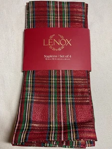 Lenox Holiday NOUVEAU Schillernde WEIHNACHTEN ROT Schottenkaro Servietten (4) Neu in Verpackung - Bild 1 von 1