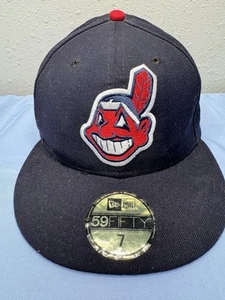 Cleveland Indians New Era Cap 59fifty Retro Classic 100% Wool Size 7 Made In USA - Picture 1 of 11