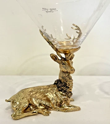 Par (2) vasos de martini de cóctel de latón y vidrio de ciervo/reno ¡vacaciones! Foto 1 de 4