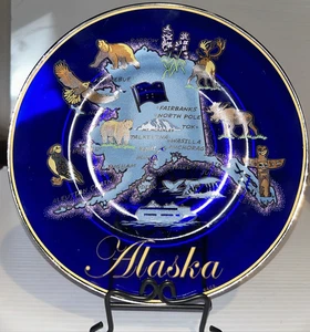 Vintage Kobalt KLAR BLAU A.C.E. 8,5" Alaska Souvenir Teller TOP ZUSTAND - Bild 1 von 4