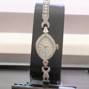 Bulova Damenuhr 10K Weiß Walzgold Aufzieh Flexband Vintage Läuft Gut - Bild 1 von 8