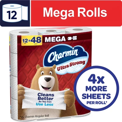 Charmin Ultra Strong Toilet Paper 12 Mega Rolls, 220 Sheets Per Roll Free ship