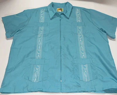 Guayabera Shirt Men's  size 2XL Genuine Haband Turquoise  ZIP UP Short Sleeve - Image 1 of 4