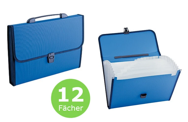 Fächermappe Fächertasche A4 Ordnungsmappe mit 12 Fächern verschließbar, blau - Bild 1 von 1