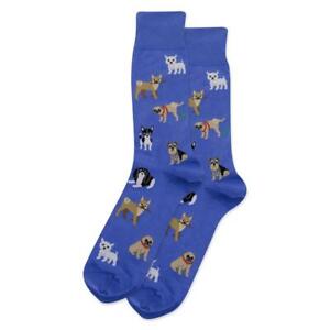 Dogs of the World Hot Sox Men's Crew Socks Blue New Novelty Bark Fashion