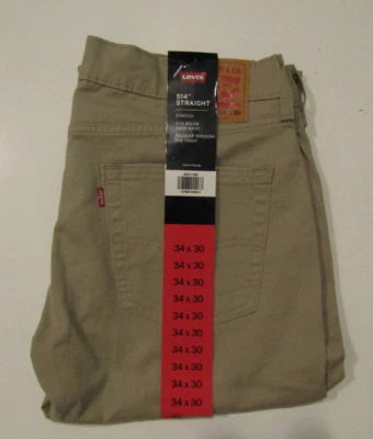 Pantalones de mezclilla para hombre LEVIS 514 rectos elásticos tostados caqui nuevos con etiquetas talla 40 W 30 L Foto 1 de 3