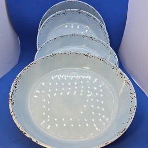Tommy Bahama Light Blue Rustic Crackle Melamine 9” Pasta Salad Bowls Set 4 New - Picture 1 of 10