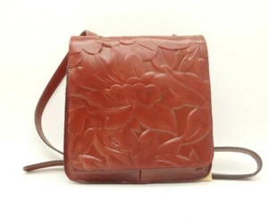 NEW PATRICIA NASH Floral Deboss Crossbody Women's Red/Brown Leather $169 - Picture 1 of 10