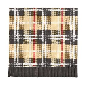 S'mores Fringe Cocktail Napkin for Parties, Weddings, Brown Plaid - Pack of 4