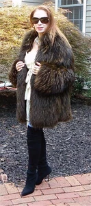 CASSIN KNITTED FINN RACCOON FUR BROWN MULTI-HUED JACKET COAT 8/10 12 $4K - Picture 1 of 10