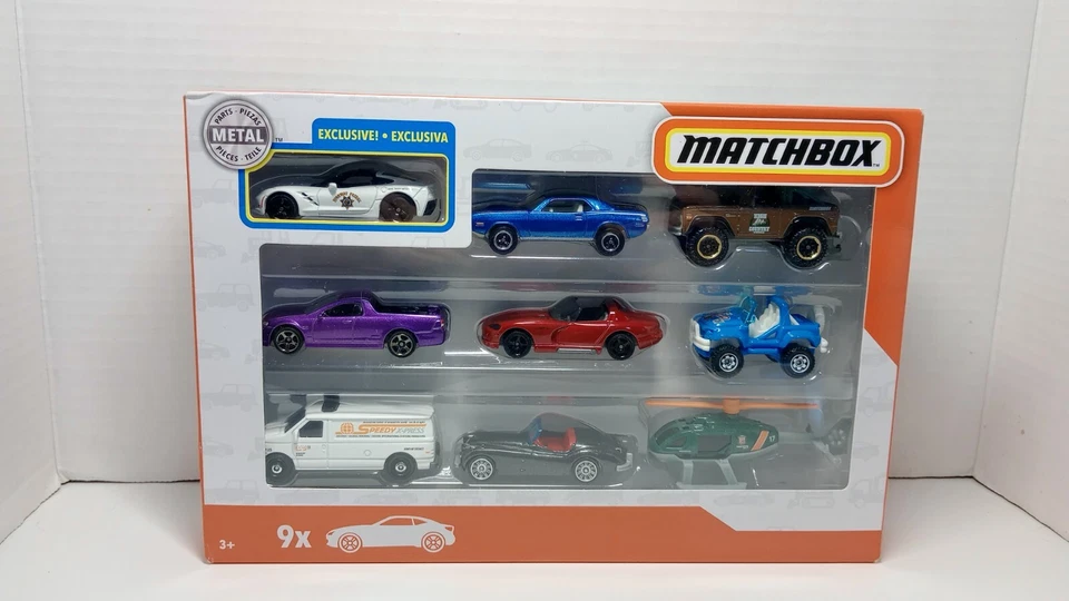  Matchbox Set Holden Ute C7 Corvette Cuda Bronco Viper Helicopter Van 9 Car Set - Image 1 of 4