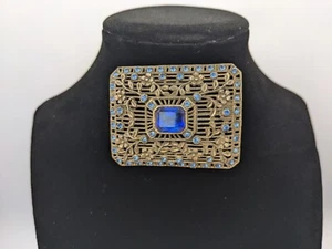 VTG Art Deco 1930? Czech Blue Glass Filigree Stunning Brooch. - Picture 1 of 7