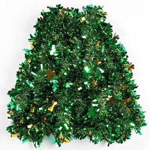 33ft St. Patrick's Day Tinsel Garland with Shamrock Confetti Green Gold Metallic - Picture 1 of 5