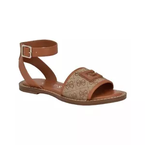 Guess Shay Sandals Ankle Strap Monogram Logo Open Toe Brown Size 10M - Picture 1 of 12
