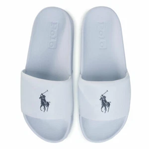 POLO RALPH LAUREN Cayson Pony weiße Schieberegler Sandalen Hausschuhe Größe UK 16 BRANDNEU IN VERPACKUNG - Bild 1 von 8
