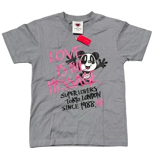 Vtg Y2K Super Lovers Japan LOVE IS THE MESSAGE Panda Bear T-Shirt 16.5” M - Picture 1 of 14
