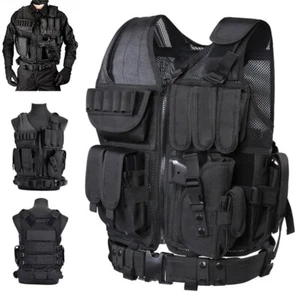 Military Tactical Vest Molle Adjustable Police Airsoft Army Plate Carrier Black - Picture 1 of 24