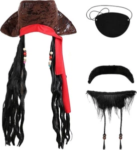 Pirate Hat for Men Women Pirate Costume with Wig Pirate Headscarf Eyepatch - Picture 1 of 5