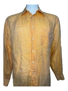 Large St Croix Mens 100 % Linen Button Up Casual Preppy Orange Long Sleeve Shirt - Picture 1 of 13