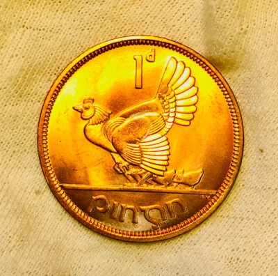 BU Gem Red 1968 Irish Penny Harp Chick & Hens Ireland - Last Year Pre-Decimal - Image 1 of 2