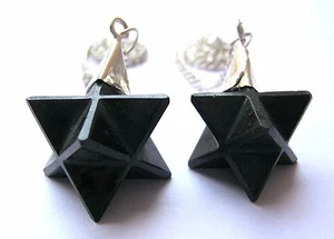 KRAFTVOLLE ZWEI SCHWARZE TURMALINE STERN MERKABA PENDEL GESCHENK KRISTALL HEILENERGIE - Bild 1 von 1