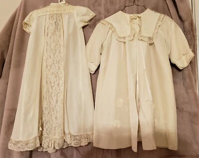 Antique Ivory Long Baby Baptism Gown, Coat, Slip, and Bonnet.  Darling! 3-6 mo.  - Image 1 of 4