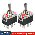 Dual 2Pcs Black DPDT 3-Position ON/OFF/ON 6-Terminal Momentary Toggle Switch