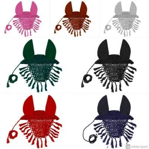 Derby Premium Show Crochet Horse Fly Veil Bonnet with Fringe - Soft Knit Ears - Picture 1 of 8