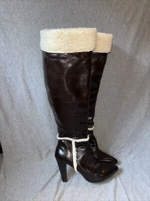 Botas hasta la rodilla Nine West marrón charol/imitación piel de oveja para mujer 8,5 Foto 1 de 4