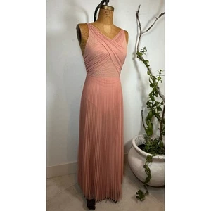 Sheer Prom Dress Wedding Guest Gown Elegant Pleated Formal Dress Pink Maxi Dress - Picture 1 of 7