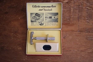 Navaja de seguridad Gillette Super Speed años 40 50 de una pieza en caja - Imagen 1 de 11